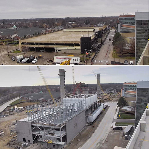 Aerial view of construction site, 2018 vs. 2019