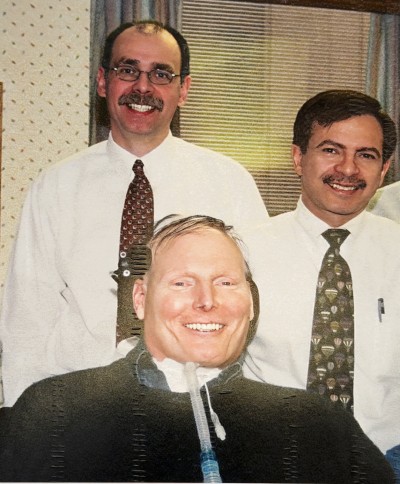 Anthony DiMarco, MD, with Christopher Reeve and another physician
