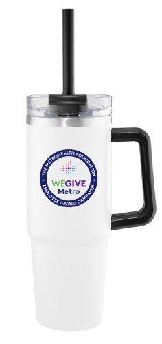 Tumbler cup with the WeGive Metro logo