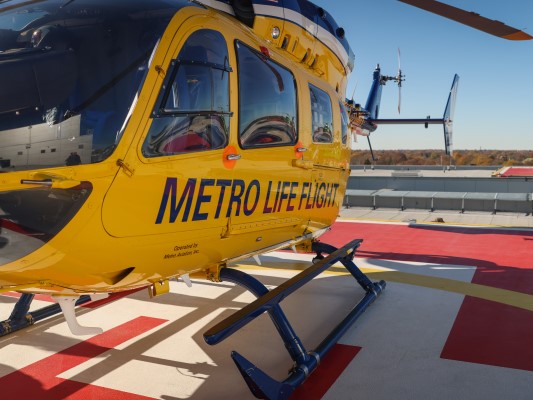 Metro Life Flight helicopter on helipad