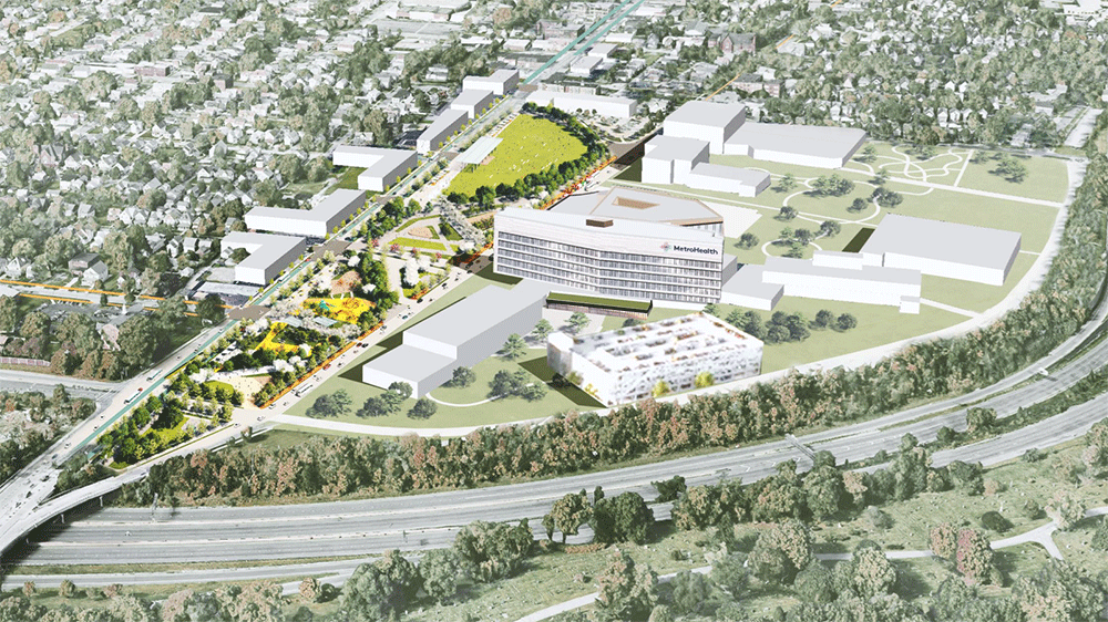 Aeriel rendering of the future MetroHealth campus
