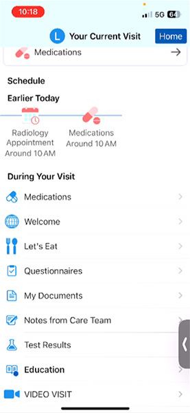 Screenshot of MyChart Bedside app on smartphone