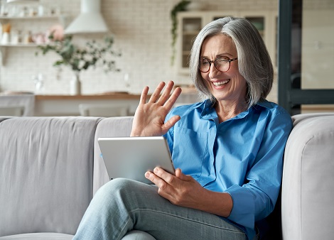 Woman using MyChart to visit with doctor