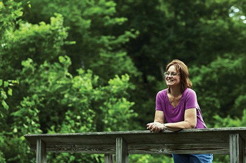 woman on bridge