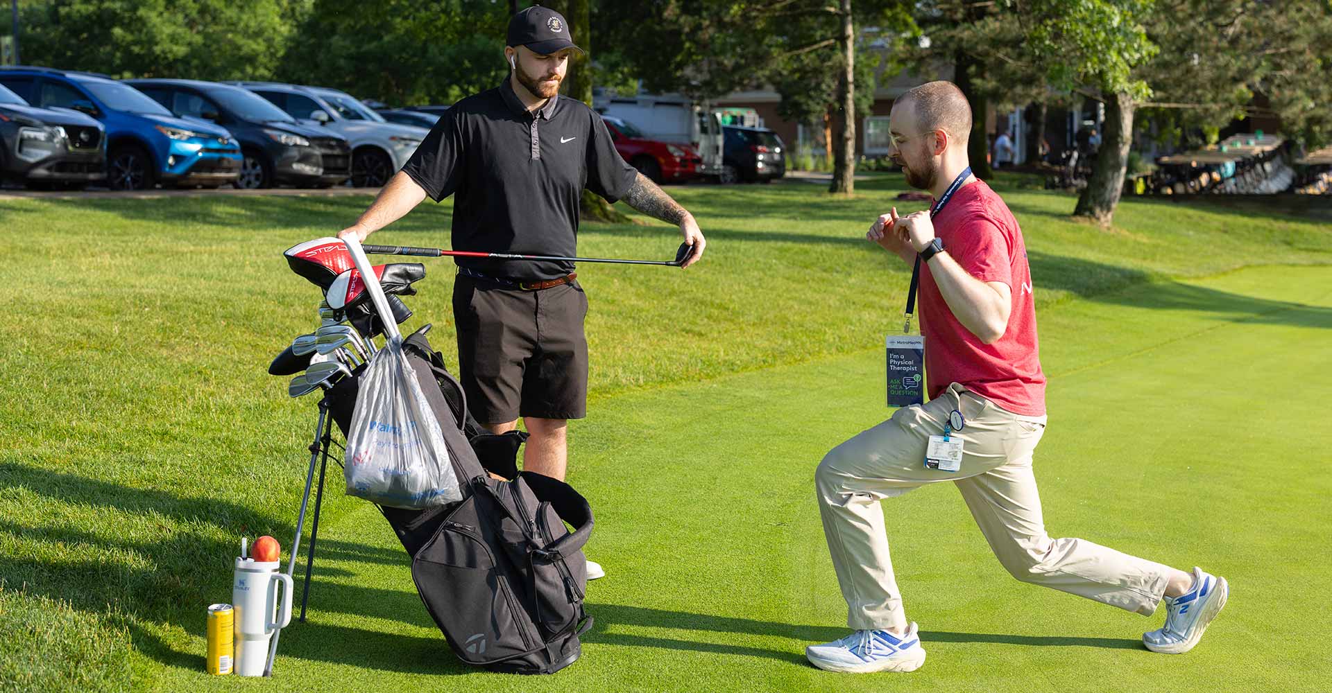 Physical Therapist demonstrates golf stretches