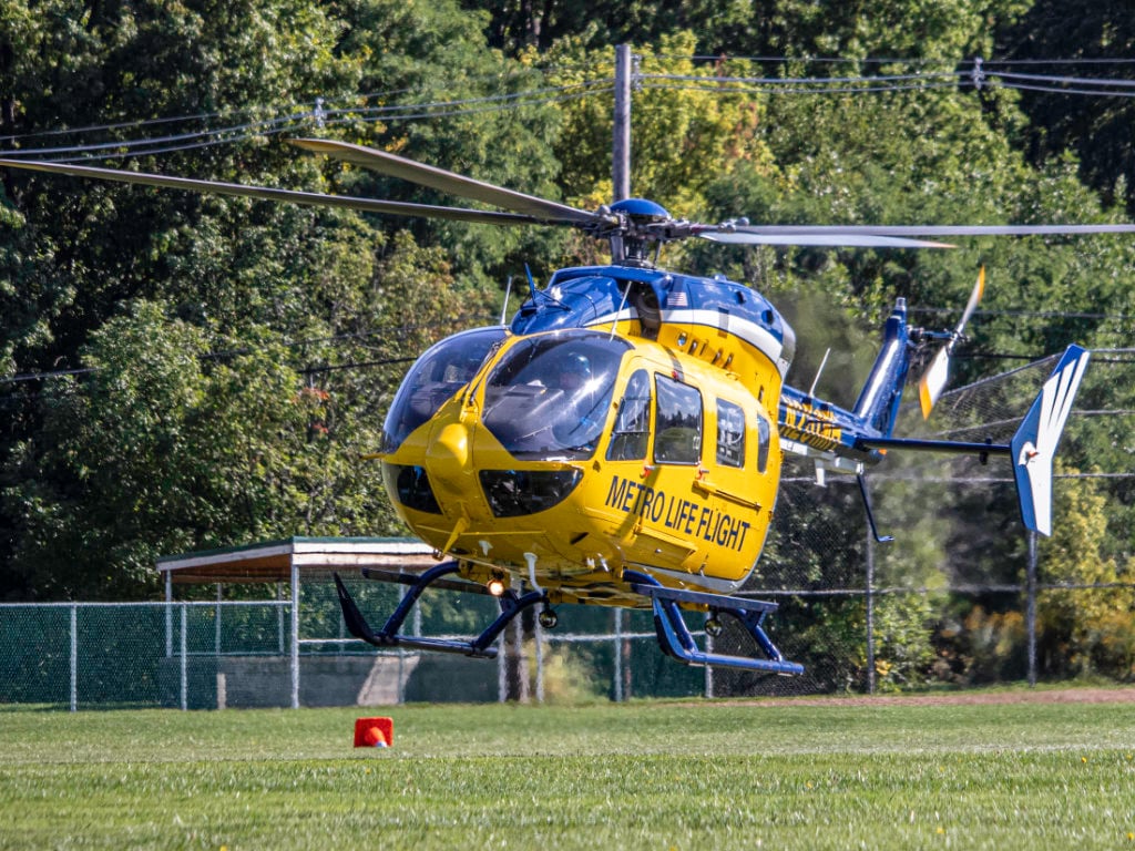 Life Flight landing in a field