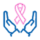 Hands holding a breast cancer awareness ribbon icon