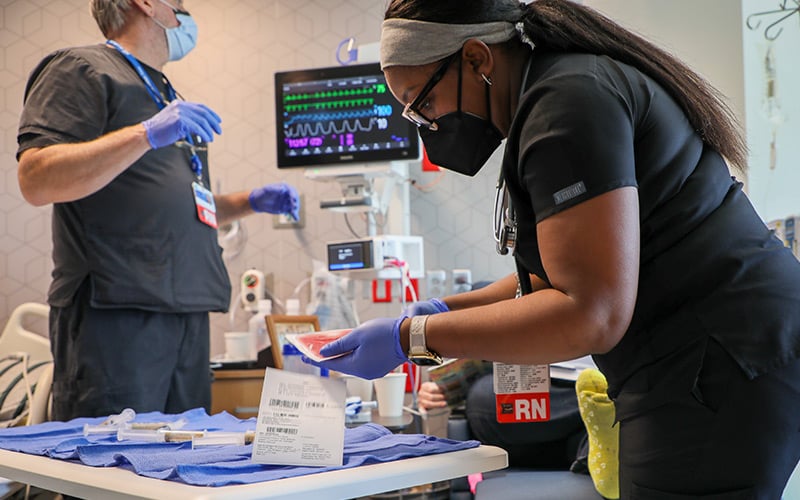 Nurse working with marrow transplant