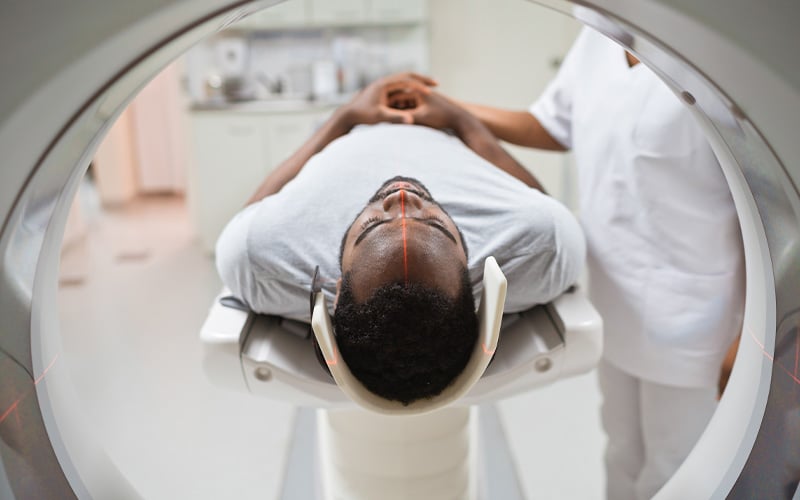 A patient getting a CT scan