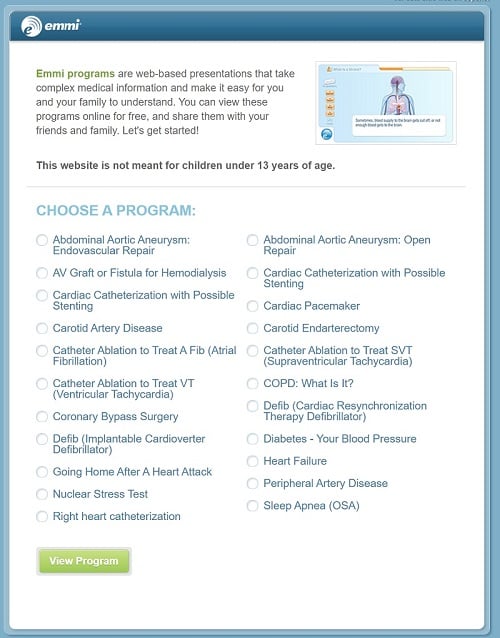 Emmi program preview showing various topics