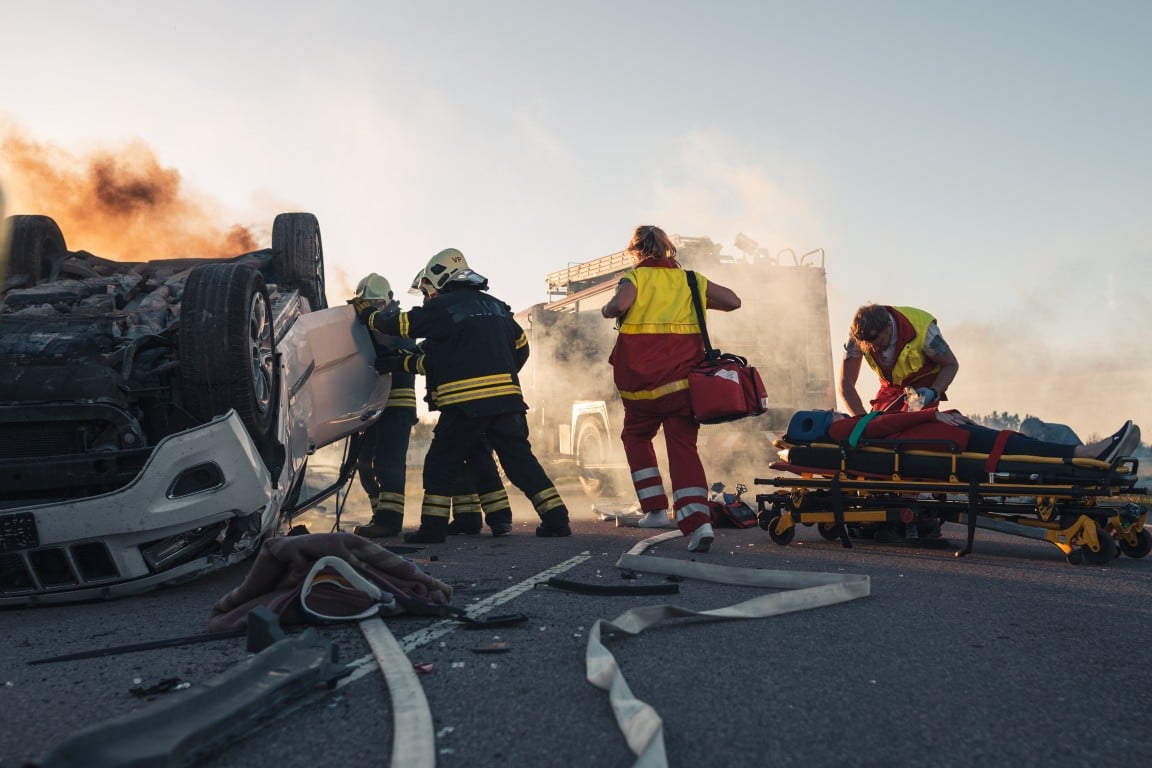 First responders at the scene of a traffic accident