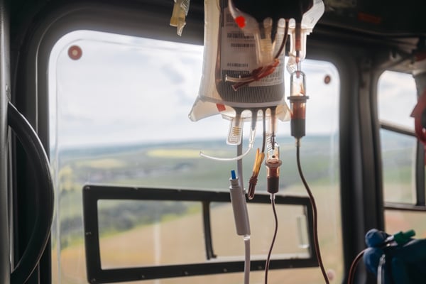 A blood bag in use