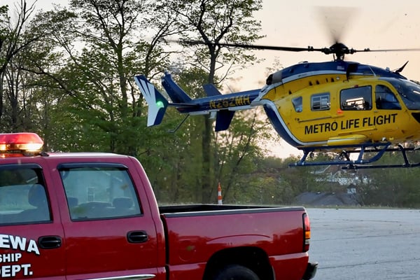 A Metro Life Flight helicopter taking off