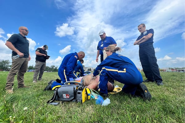 A recreation of a field rescue of a TBI victim