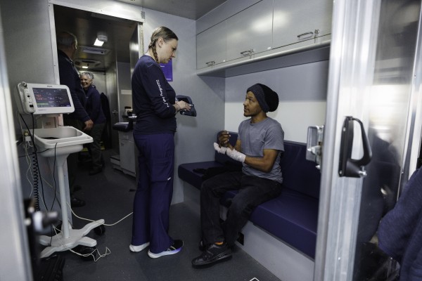 A patient inside the mobile unit