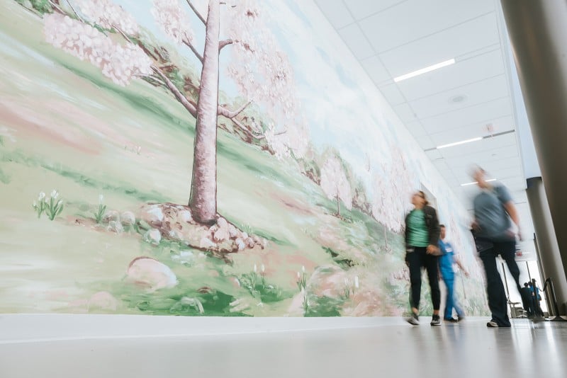 A mural with blooming trees