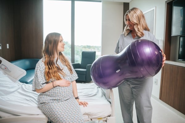 Nurse with exercise ball